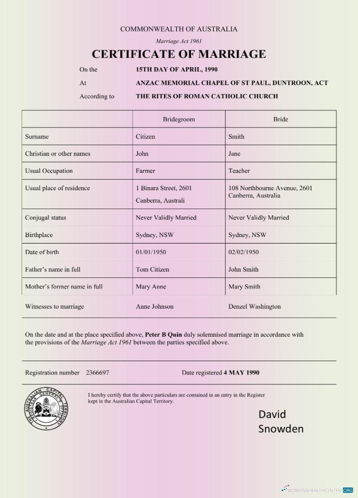 Download Australia Commonwealth of Australia marriage certificate Word and pdf format Photoshop template
